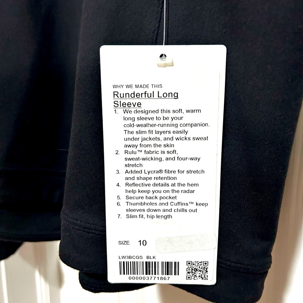 🆕 Lulul  Runderful Long Sleeve Sz 10 Black Thumbholes Cuffins - Picture 2 of 11